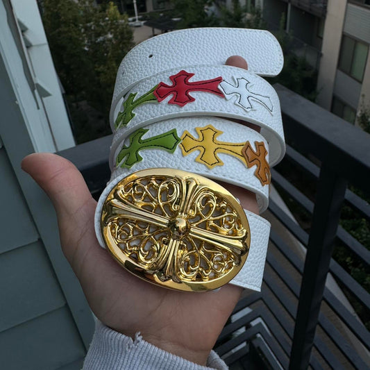 white belt with multicolored crosses