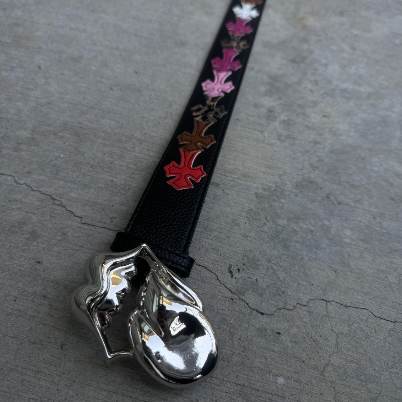 tongue belt with multicolored crosses