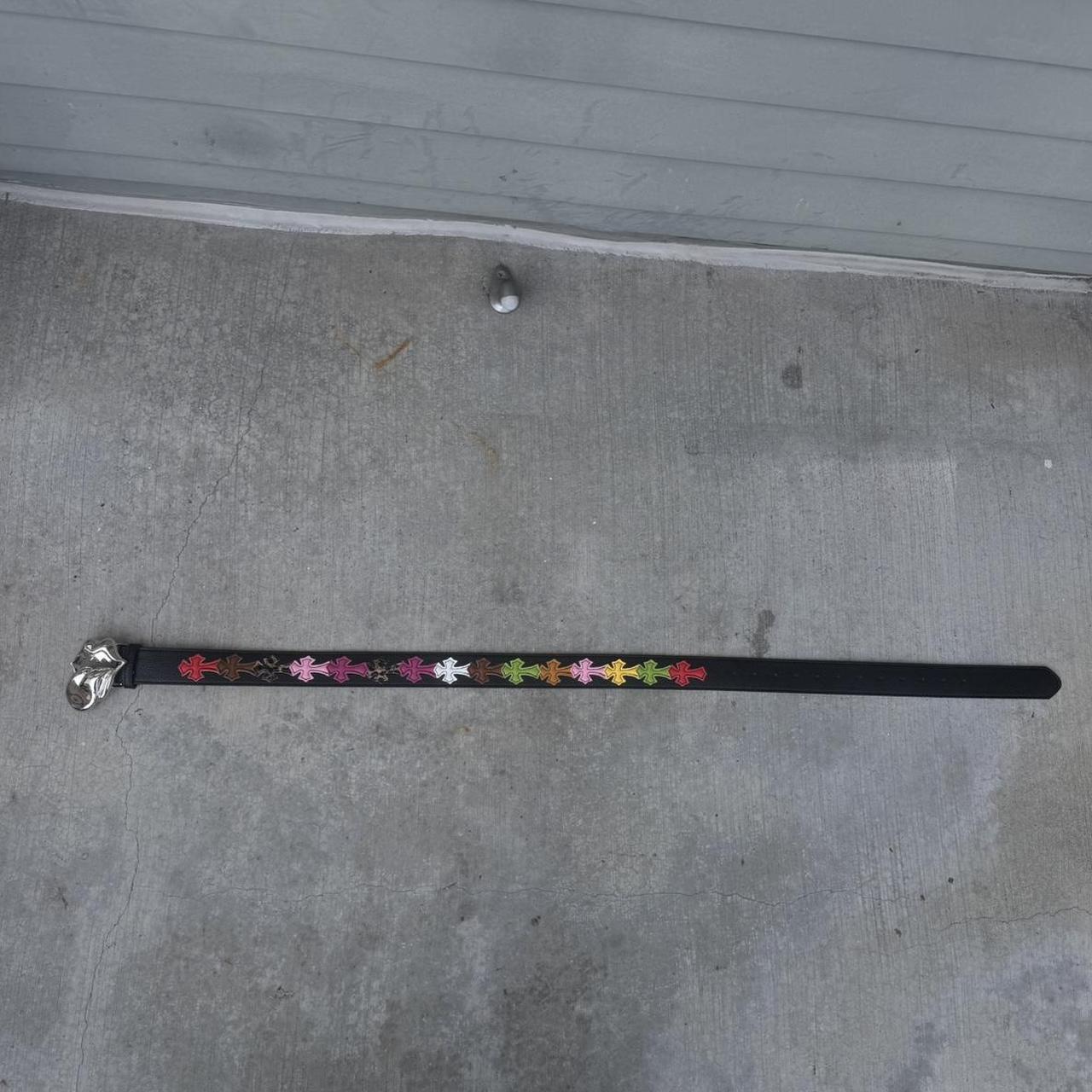tongue belt with multicolored crosses