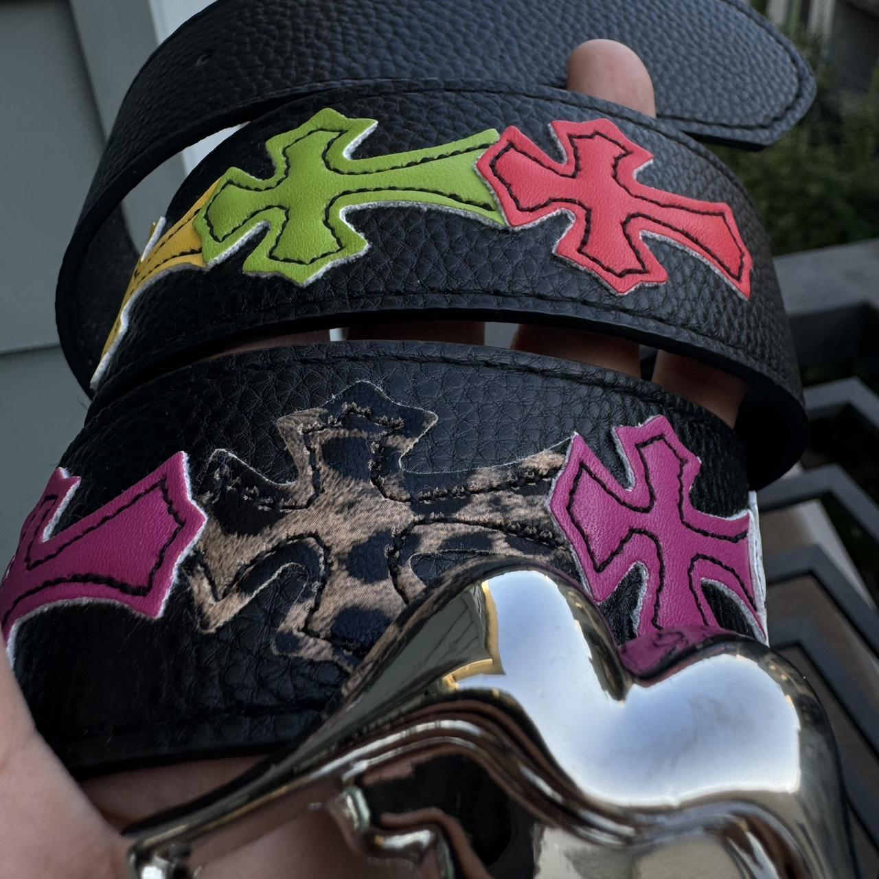 tongue belt with multicolored crosses
