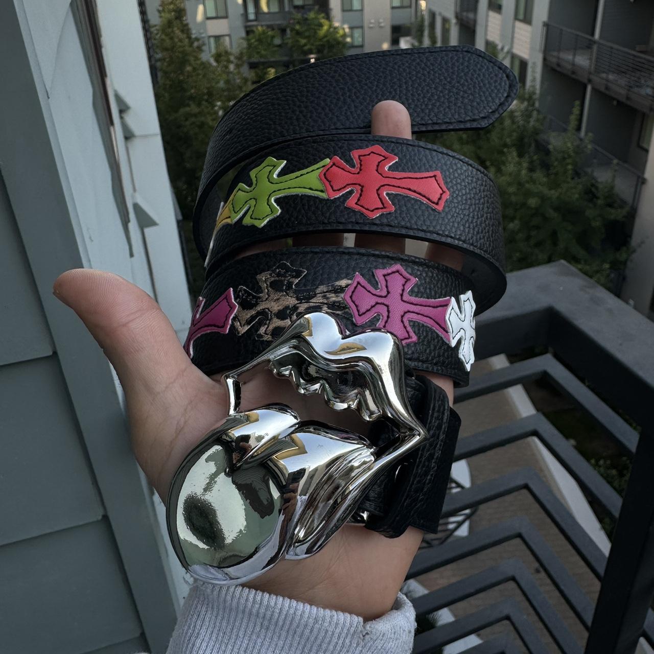 tongue belt with multicolored crosses
