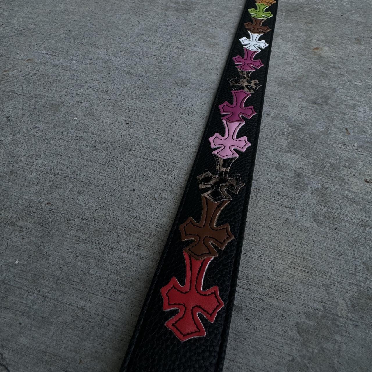 tongue belt with multicolored crosses